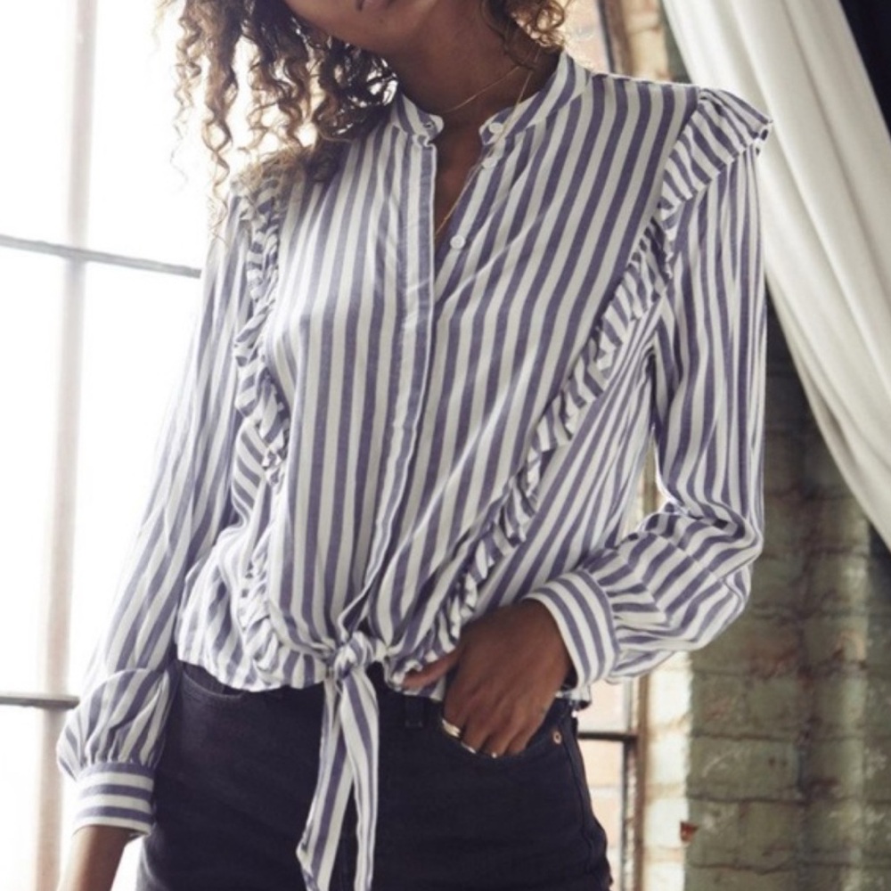 Rails Navy and White Striped Blouse with tie
